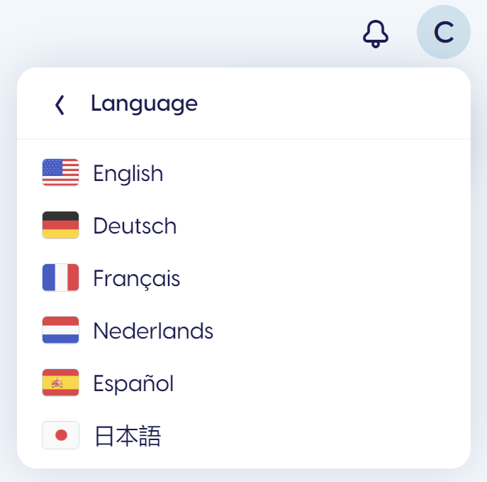 Languages available in Content Stadium