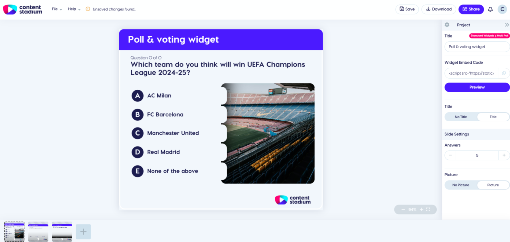 Content Stadium Widgets Poll and voting