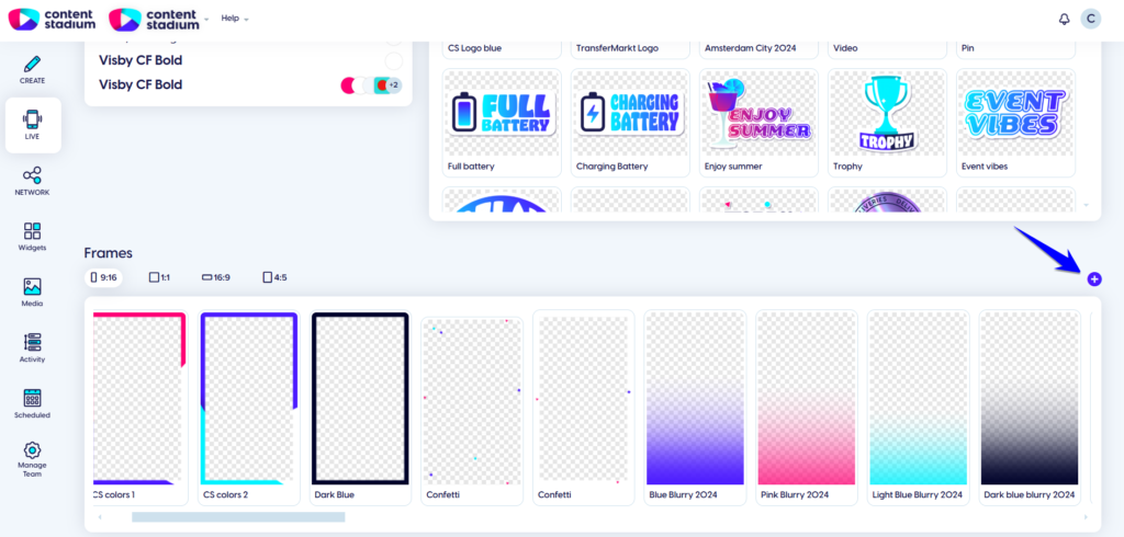 Upload your branded frames to Content Stadium LIVE