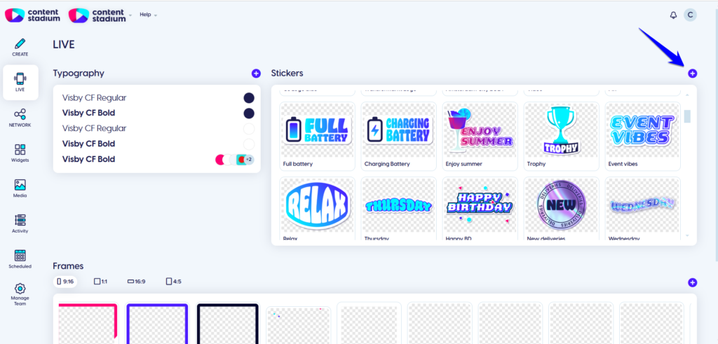 Upload your stickers to Content Stadium LIVE
