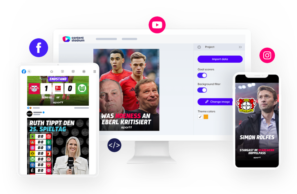 Sport1's Content Stadium account and digital content created using Content Stadium