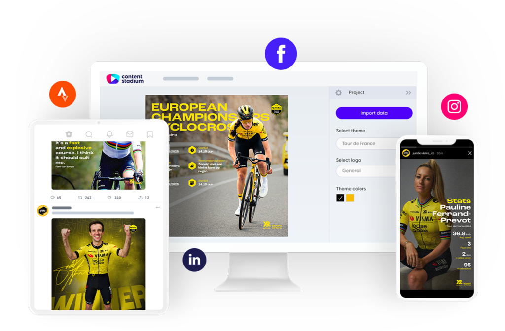 Team Visma Lease a Bike sports social media content inside the Content Stadium content creation platform